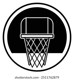 Basketball Hoop Icon - Black and White Vector Illustration for Sports and Graphic Design