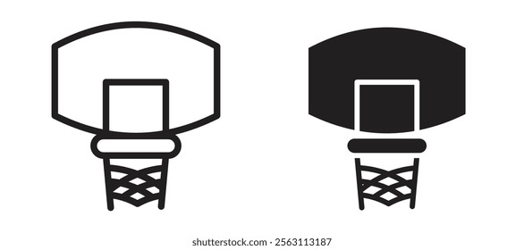 Basketball hoop icons in black line and filled versions