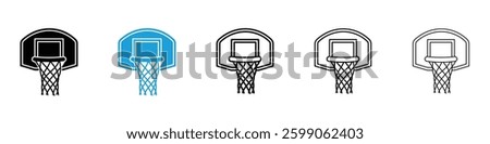 Basketball hoop icons vector illustrations in black and blue colors for web and ui designs
