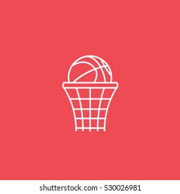 Basketball Hoop Line Icon On Red Background