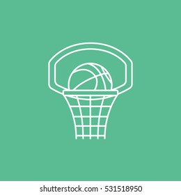 Basketball Hoop Line Icon On Green Background