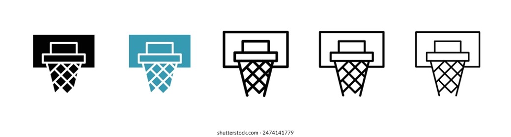 Conjunto de iconos de línea de aro de baloncesto. icono de línea de anillo de cancha deportiva de baloncesto. icono de red de gol de baloncesto para diseños de UI.