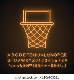 Basketball hoop neon light icon. Glowing sign with alphabet, numbers and symbols. Vector isolated illustration