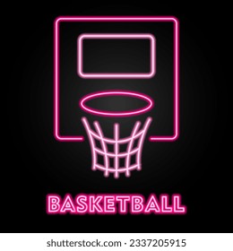 signo de neón de canto de baloncesto, diseño moderno de pancartas brillantes, colorida tendencia de diseño moderno sobre fondo negro. Ilustración vectorial.