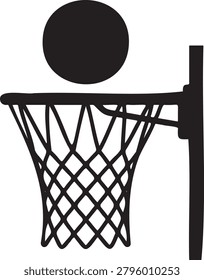 Basketball hoop net and ball icon, sport game symbol, creative element.