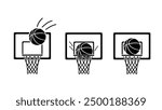 basketball hoop or basketball net and board, black isolated silhouette