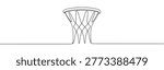 Basketball hoop and net continuous line drawing, centered minimalist sports goal illustration on white background