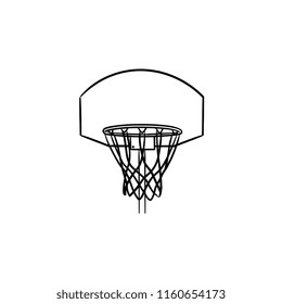 Basketball hoop and net hand drawn outline doodle icon. Basketball equipment, game goal, recreation concept. Vector sketch illustration for print, web, mobile and infographics on white background.