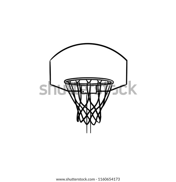 バスケットボールの輪とネット手描きの輪郭の落書きアイコン バスケットボールの装備 ゲームのゴール レクリエーションのコンセプト 白い背景に印刷 ウェブ モバイル およびインフォグラフィック用のベクタースケッチイラスト のベクター画像素材 ロイヤリティ