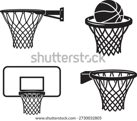 Basketball hoop and net icon set isolated