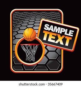 basketball hoop on black hexagon banner template