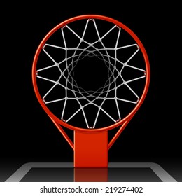 Basketball hoop on black, top view. Vector illustration.