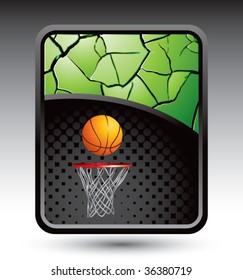 basketball hoop on green cracked banner