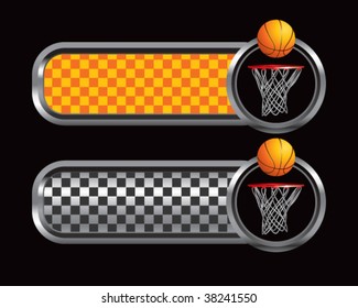basketball and hoop on orange and black checkered tabs