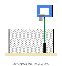 Basketball Hoop On Outdoor Court In Flat Vector Illustration Symbolizing Sports Facilities, Recreation, And Outdoor Activity, Isolated On White Background.