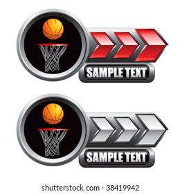 basketball hoop on red and white arrow banners