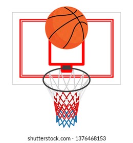 a basketball hoop on the shield and a ball flying into it. Vector illusion