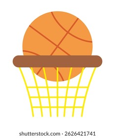 Arco de basquete e bola laranja isolados no fundo branco. Design simples em formato de desenho animado. Arco de basquete, ícone do esporte. Ilustração vetorial EPS 10