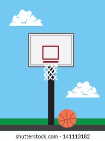 Basketball hoop outside with sky background 