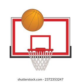 basketball hoop with rectangular backboard and ball isolated on white background