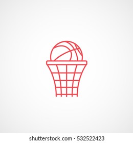 Basketball Hoop Red Line Icon On White Background