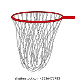 Basketball hoop with red rim and hanging net on white background. School sports equipment vector illustration. For back to school theme, education visual, educational concept, and classroom decor.