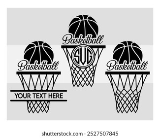 Basketball Hoop, Basketball Hoop Silhouette, Basketball Hoop With Ball Silhouette,