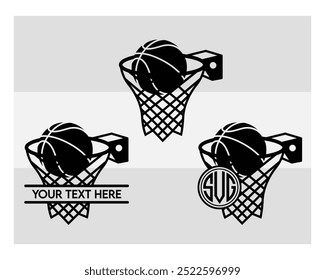 Basketball Hoop, Basketball Hoop Silhouette, Basketball Hoop With Ball Silhouette, Basketball Hoop Vector, Monogram eps,