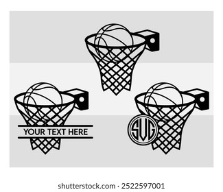 Basketballkorb, Basketballkorb Silhouette, Basketballkorb mit Ballsilhouette, Basketballkorb Vektor, Monogramm eps,