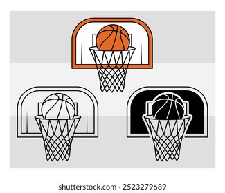 Basketballkorb, Basketballkorb Silhouette, Basketballkorb mit Ballsilhouette, Basketballkorb Vektor, eps,