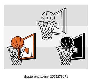 Basketballkorb, Basketballkorb Silhouette, Basketballkorb mit Ballsilhouette, Basketballkorb Vektor, eps,