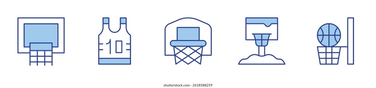 basketball hoop, basketball, tshirt. Basketball Icon vector illustration. Line Duotone style. Editable stroke.