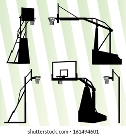 Basketball hoop vector background set concept