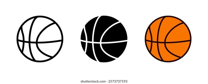 Basketball icon. Basket ball logo vector illustration. Sport equipment symbol. Orange round rubber ball sign. Basketball game pictogram. Sports activity isolated concept.