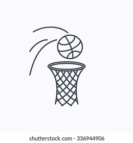 Basketball icon. Basket with ball sign. Professional sport equipment symbol. Linear outline icon on white background.