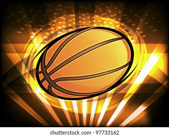 Basketball Icon with Bright Light Beams Spinning