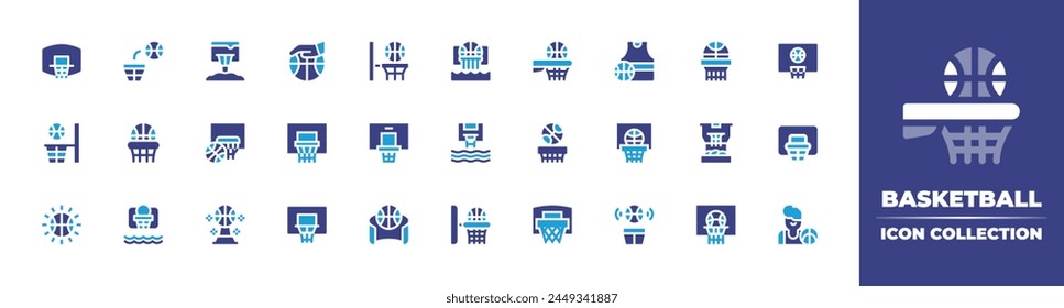 Basketball icon collection. Duotone color. Vector illustration. Containing basketball, basketball hoop.