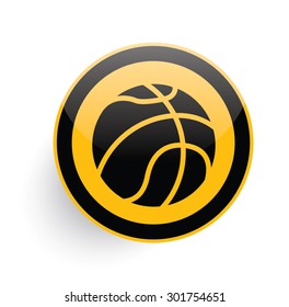 Basketball icon design on yellow button background,clean vector