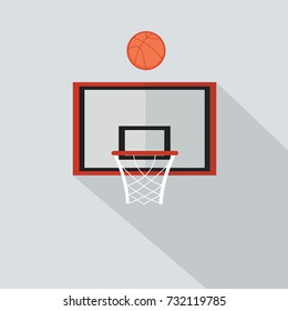 Basketball icon in flat style with long shadow, isolated vector illustration on white transparent background