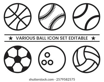 basketball icon, football icon, volleyball icon, cricket ball sign, Bowling ball and golf ball icon set