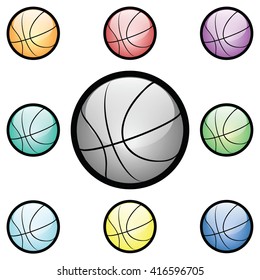 Basketball Icon Glass Button Icon Set