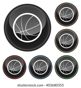 Basketball Icon Glossy Button Icon Set in With Various Color Highlights