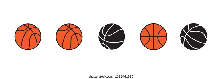 basketball icon in line style and flat style, basketball black isolated on white background, sport business concept