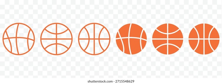 Basketballsymbol in linearen Versionen. Bearbeitbare Zeile. Basketball Ikone Clipart flache Designs. Illustrationsvektoren. Basketball Symbol Piktogramm Vorlage, Einfache Umrisse und gefüllt style.set Basketbälle