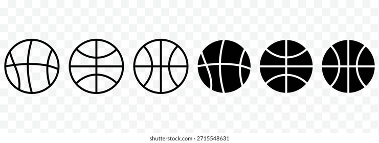 Icono de baloncesto en versiones lineales. Línea editable. Icono de baloncesto Clipart diseños planos. ilustración Vectores. Plantilla del pictograma del icono del baloncesto, contorno simple y estilo llenado.set baloncesto a