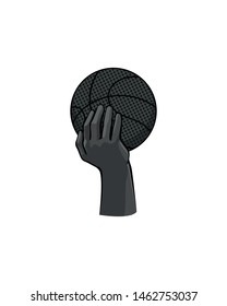 Basketball icon. Man's hand puts the ball into the basket. Player, sportsman hold ball in the palm. Team game Sport Drawing flat style Symbol for sport score tables, news, web. Esport template, Vector