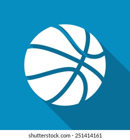 Basketball icon. Modern design flat style icon with long shadow effect. Basketball icon, vector net symbol, basket ball activity, badge, button