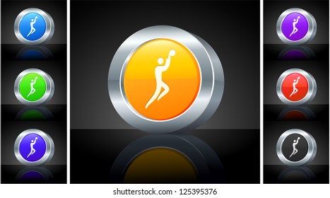 Basketball Icon on 3D Button with Metallic Rim Original Illustration