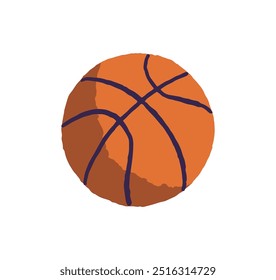 Ícone do basquete. Bola de cesta laranja com listras pretas para jogar. Equipamento de bola de rua. Inventário de borracha com forma redonda para o jogo de esportes. Ilustração de vetor isolado plano sobre fundo branco