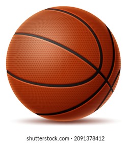 Basketball icon. Realistic orange rubber ball with shadow